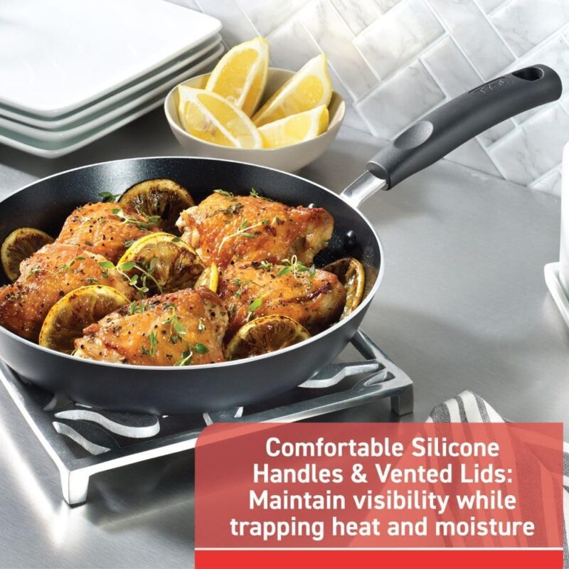 T-fal Signature Nonstick Cookware Set 12 Piece, Oven Broiler Safe 350F, Pots and Pans, Kitchen Cooking Set w/Fry Pans, Saucepans, Saute Pan, Dutch Oven, Griddle, Kitchen, Home, Dishwasher Safe, Black - Image 4