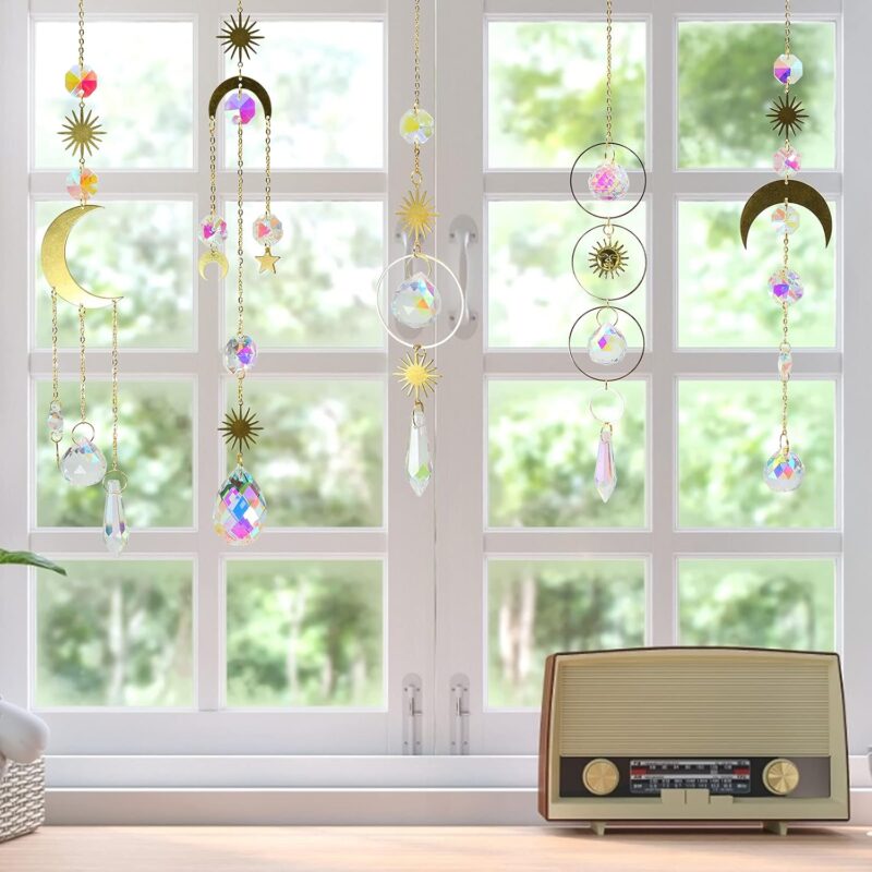 6Pieces Colorful Crystals Suncatcher Hanging Sun Catcher with Chain Pendant Ornament Crystal Balls for Window Home Garden Christmas Day Party Wedding Decoration - Image 2