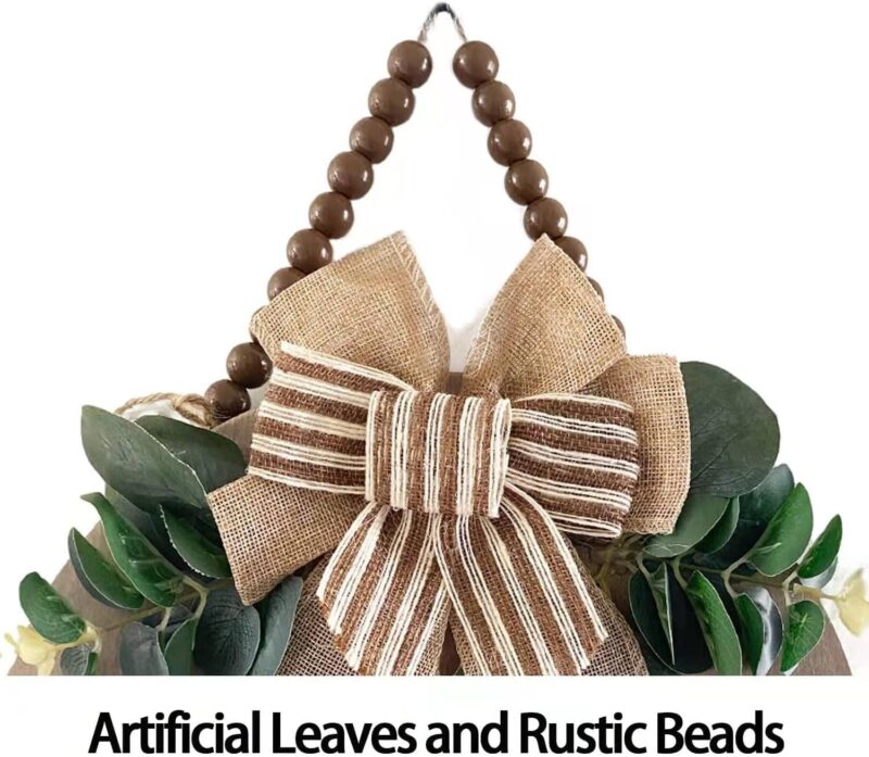 3D Welcome Sign for Front Door | Home/Farmhouse Porch Décor Wooden Hanging Sign with Artificial Leaves and Rustic Beads | Christmas Classroom |12" Round - Image 2