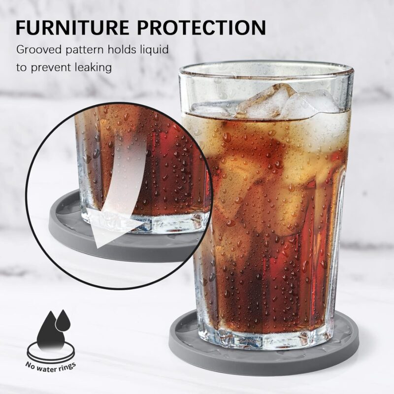 ME.FAN Silicone Coasters [6 Pack] Coasters with Holder - Drinking Coasters - Cup Mat for Drinks - Live for Hot or Cold Drink Thickened, Non-Slip, Non-Stick, Deep Tray Black - Image 4