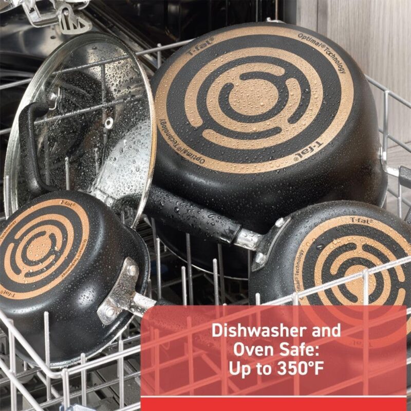 T-fal Signature Nonstick Cookware Set 12 Piece, Oven Broiler Safe 350F, Pots and Pans, Kitchen Cooking Set w/Fry Pans, Saucepans, Saute Pan, Dutch Oven, Griddle, Kitchen, Home, Dishwasher Safe, Black - Image 7