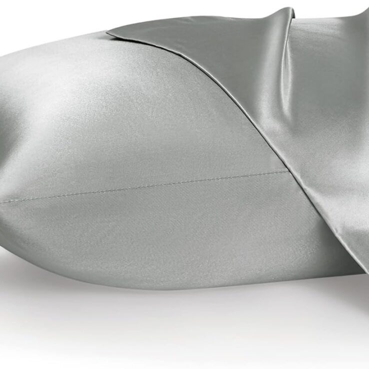 Bedsure Satin Pillowcases, Similar to Silk Pillow Cases Queen Size Set of 2, Cooling Pillow Case for Hot Sleepers with Envelope Closure, Gifts for Women Men, Silver Grey, 20x30 Inches