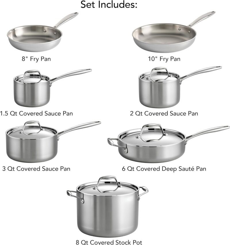 Tramontina Tri-Ply Clad Stainless Steel 12-Piece Cookware Set with Lids, Pots and Pans Kitchen Set, Induction-Ready, Dishwasher-Safe, NSF-Certified, Made in Brazil - Image 3