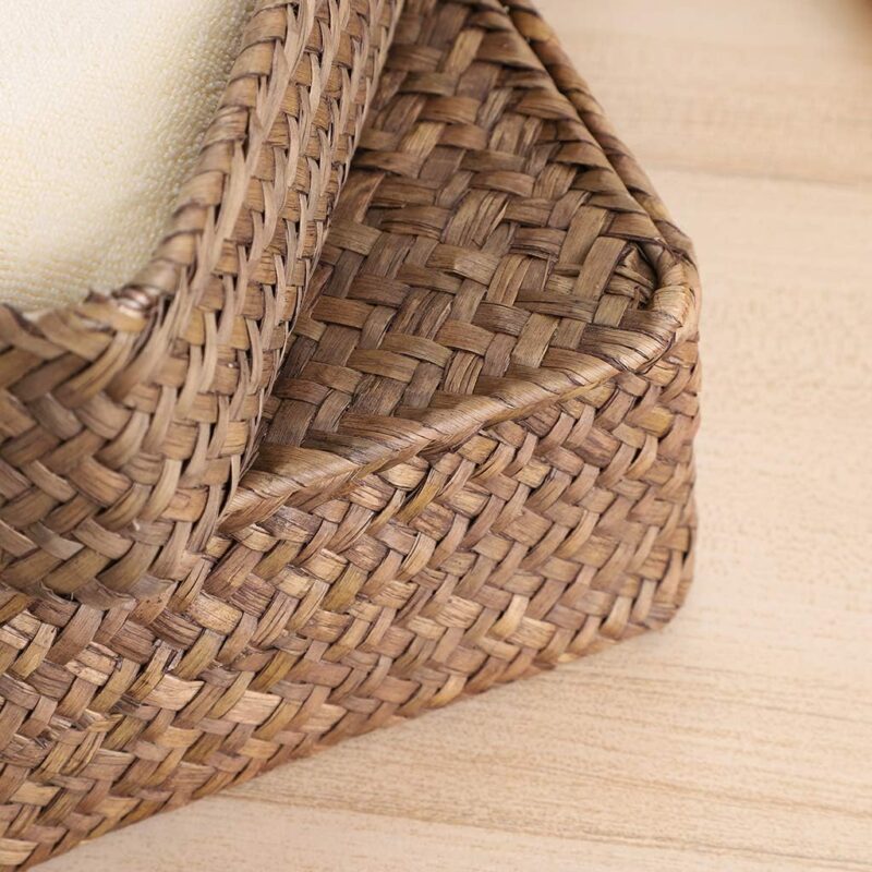 Hipiwe Set of 2 Flat Woven Wicker Storage Bins with Lid Natural Seagrass Basket Multipurpose Home Boxes for Shelf Organizer (Coffee) - Image 7