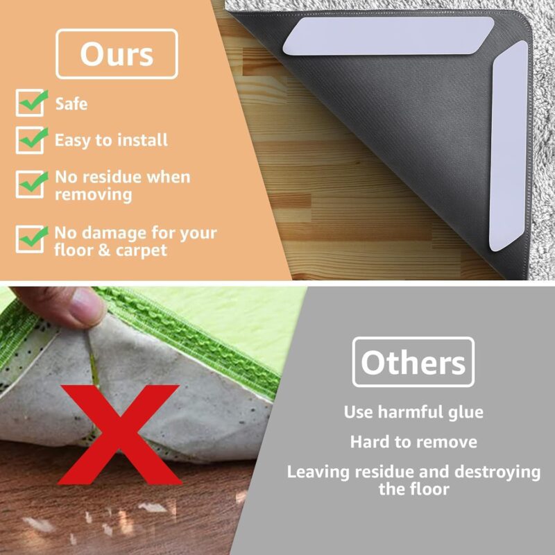 ZONGOOL 12 PCS Rug Tape, Reusable Washable Grippers for Rugs, Double Sided Non-Slip Rug Pads for Hardwood Floors, Rug Stoppers to Prevent Sliding, White - Image 4