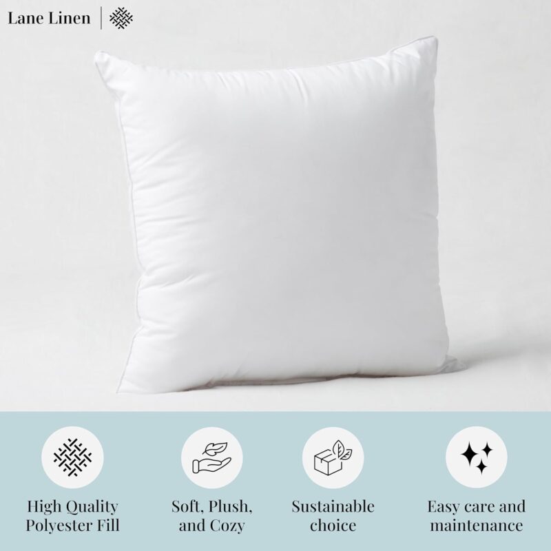 LANE LINEN 4 Pack 18x18 White Throw Pillow Inserts for Decorative Pillow Covers, Couch Pillows for Living Room, Fluffy Pillows for Bed - Image 7