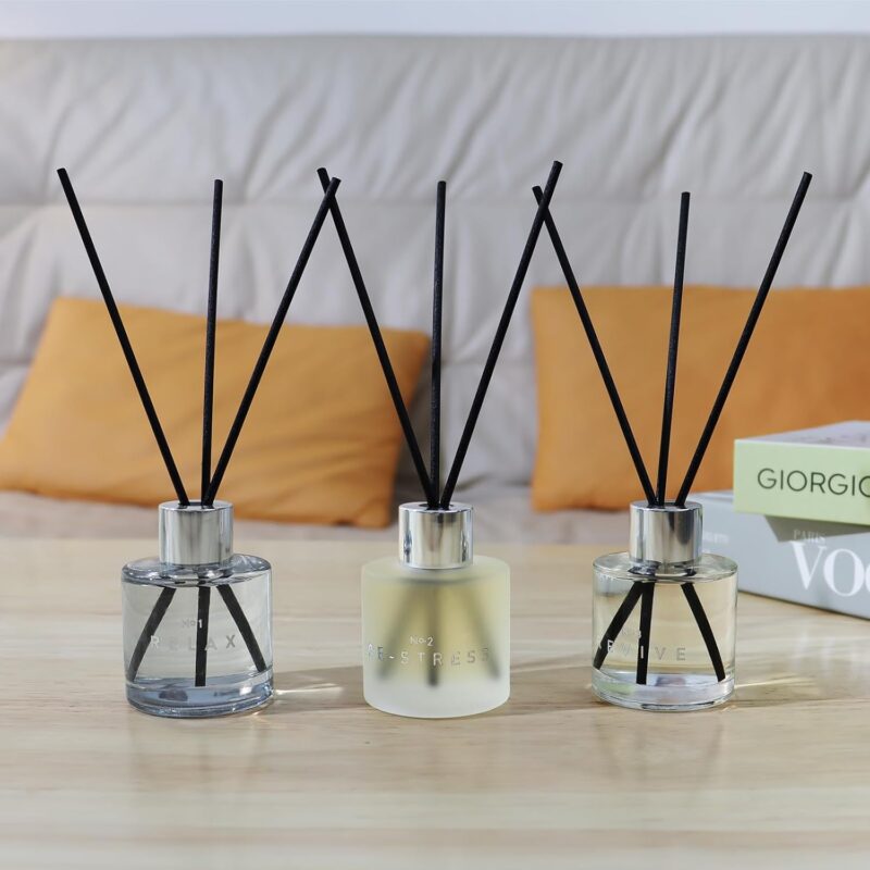 3 Pack Fragrance Reed Diffuser, 50ML Lavender Jasmine Lemongrass Aromatherapy Diffuser Set with 12 Black Fiber Sticks,Air Freshener for Bedroom Bathroom Office, 8.2X 6.6X 2.1 inch - Image 5