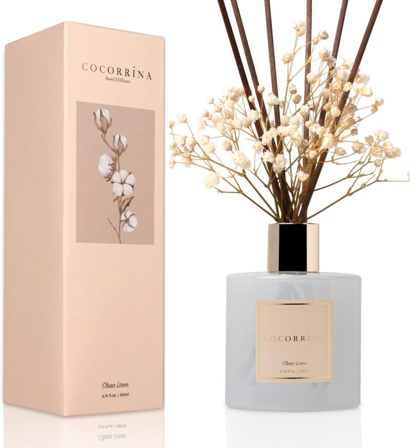 Cocorrína Reed Diffuser Set, 6.7 oz Clean Linen Scented Diffuser with Sticks Home Fragrance Reed Diffuser for Bathroom Shelf Decor - Image 2