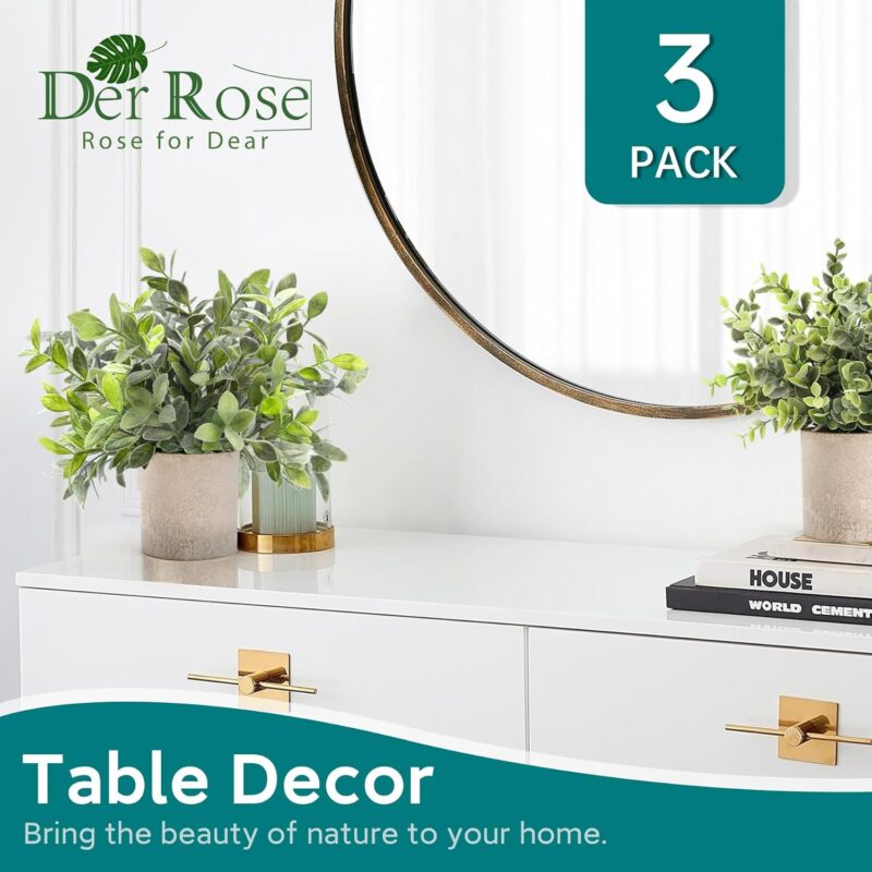 Der Rose 3 Pack Mini Potted Fake Plants Artificial Plastic Eucalyptus Plants Topiaries for Home Office Desk Farmhouse Room Decor - Image 4