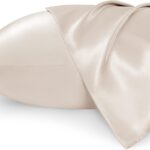 Bedsure King Size Satin Pillowcase Set of 2 - Beige Silky Pillow Cases for Hair and Skin with Envelope Closure, Similar to Silk Pillow Cases, Gifts for Women Men, 20x36 Inches