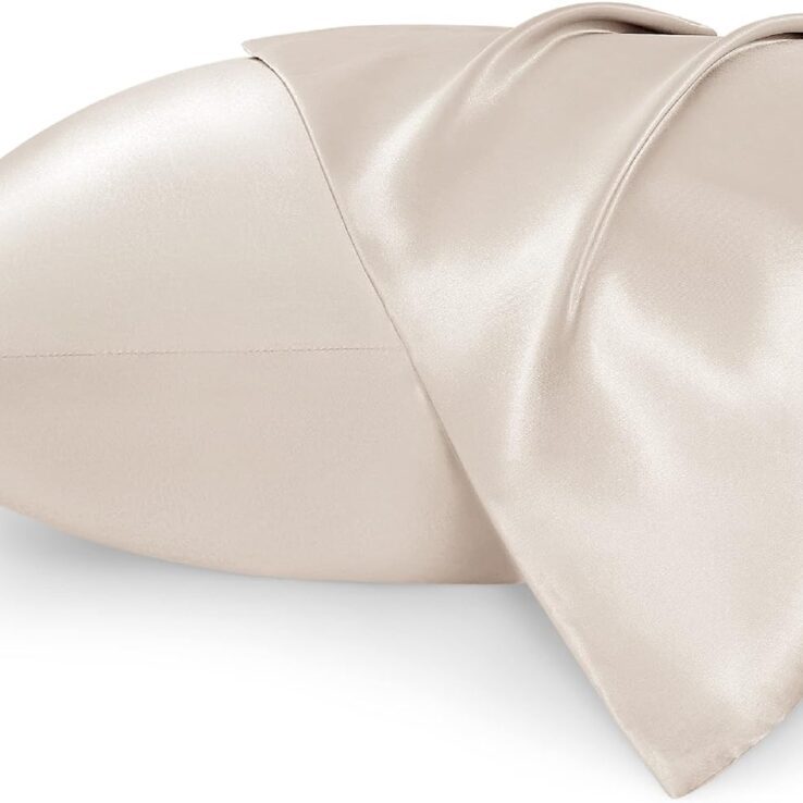 Bedsure King Size Satin Pillowcase Set of 2 - Beige Silky Pillow Cases for Hair and Skin with Envelope Closure, Similar to Silk Pillow Cases, Gifts for Women Men, 20x36 Inches