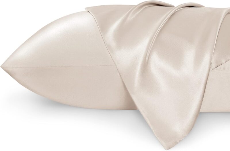 Bedsure King Size Satin Pillowcase Set of 2 - Beige Silky Pillow Cases for Hair and Skin with Envelope Closure, Similar to Silk Pillow Cases, Gifts for Women Men, 20x36 Inches