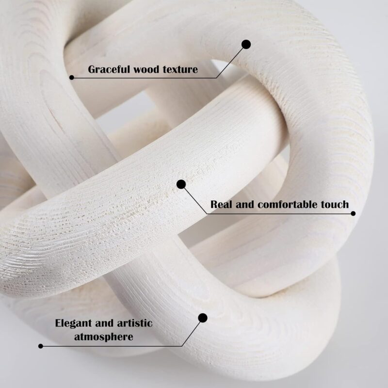 Yalikop 3 Link Wood Knot Decor - Hand Carved Coffee Table Decoration, Boho Chain Link Decor, Modern Shelf, Rustic Objects for Home Living Room Bedroom(White) - Image 3