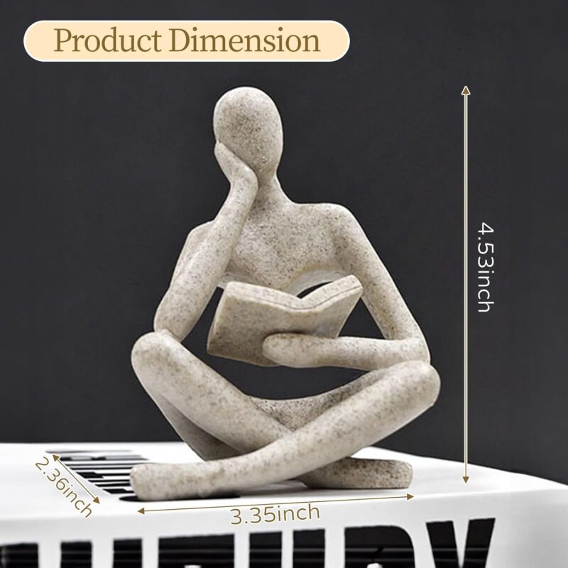 Bookshelf Decor Thinker Statue - Abstract Art Reading Thinker Sculpture Figurine Aesthetic, Modern Home Decoration for Living Room Office Shelves Coffee Table Desk Decor(Beige) - Image 7