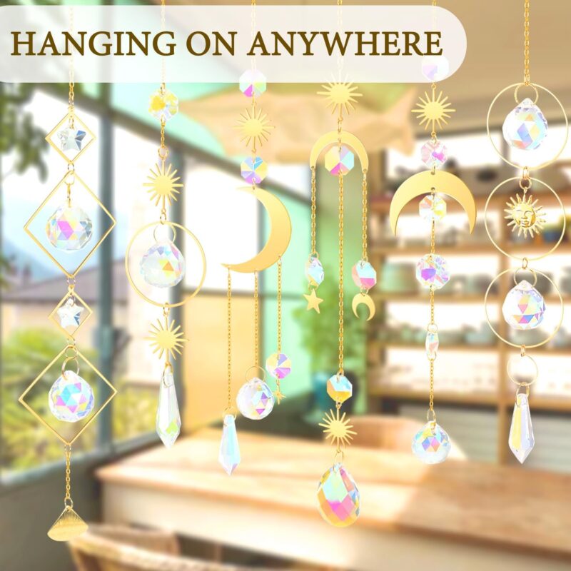 6Pieces Colorful Crystals Suncatcher Hanging Sun Catcher with Chain Pendant Ornament Crystal Balls for Window Home Garden Christmas Day Party Wedding Decoration - Image 7