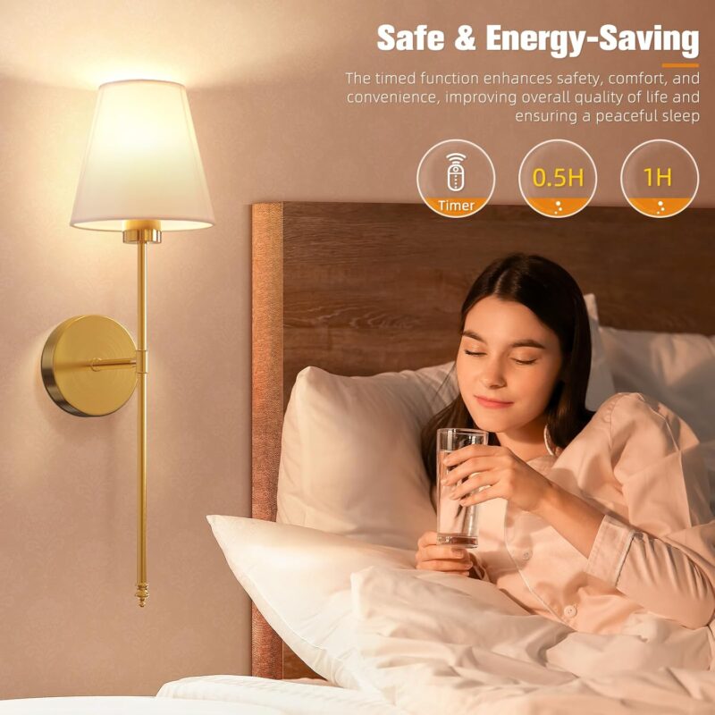 NIORSUN Battery Operated Wall Sconce Set of 2,Gold Rechargeable Wall Lights with 5200mAh Dimmable Bulbs and Remote,10 Colors Wireless Wall Lamps for Bedroom Living Room Hallway Decor - Image 6