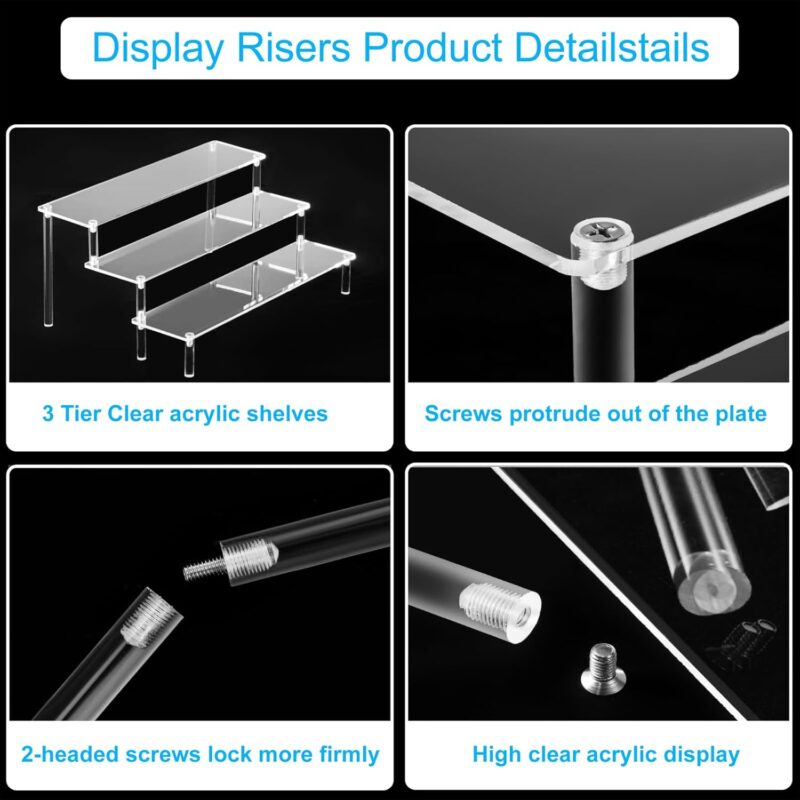 Large Acrylic Display Risers, Perfume Stand Organizer, Clear Acrylic Shelf Risers for Display Stands for Food, Tabletop Use, Amiibo Funko POP Figure, 3 Tier Clear Cupcake Stand Risers - Image 4