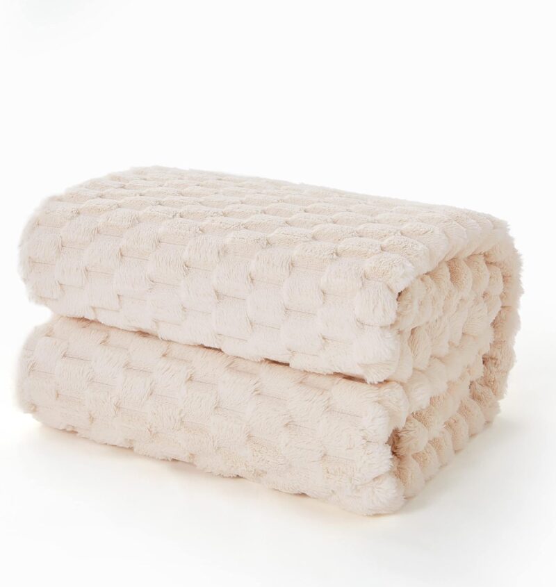 EXQ Home Fleece Throw Blanket for Couch or Bed - 3D Imitation Turtle Shell Jacquard Decorative Blankets - Cozy Soft Lightweight Fuzzy Flannel Blanket Suitable for All Seasons(50"×60",Beige) - Image 2