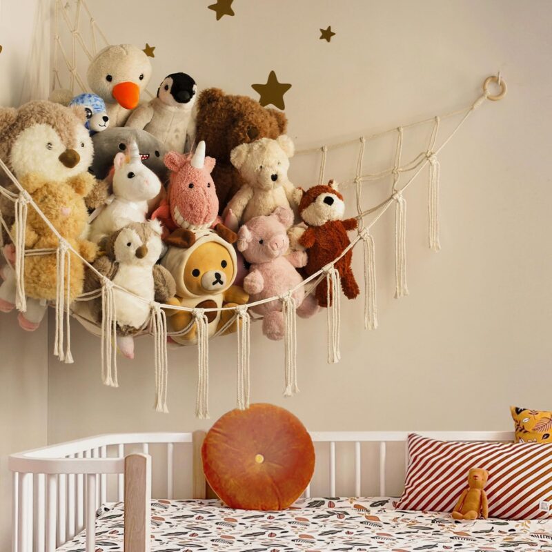 Stuffed Animal Storage Hammock or Net Corner - Large Toy Hammock Net for Stuffed Animals Room Decor - Cute Stuff Animal Organizer Holder for Plush Plushie - Kids Baby Nursery Wall Bedroom Home Decor - Image 3