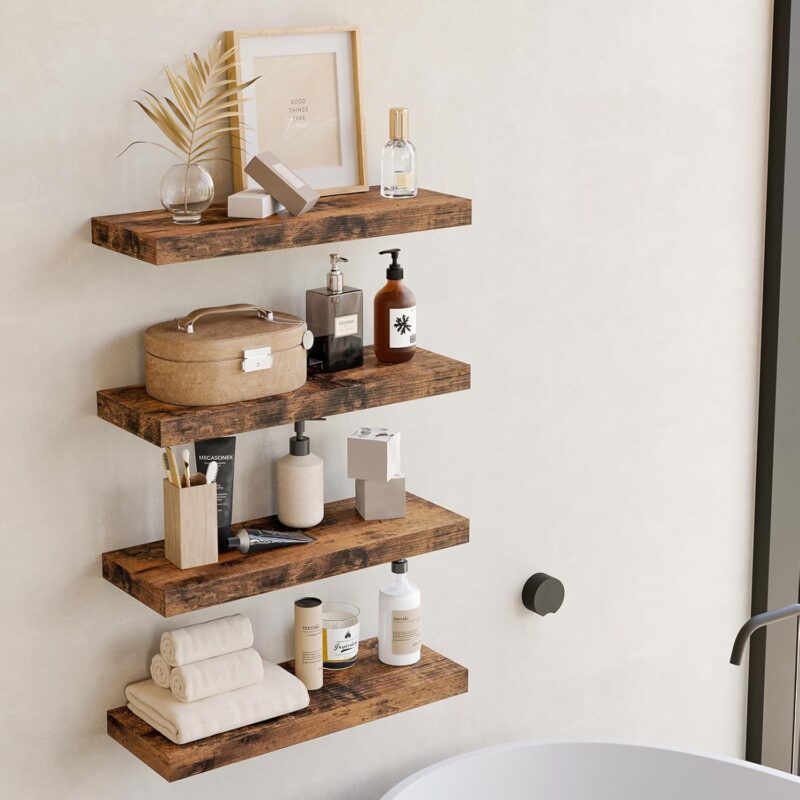 Fixwal 15.8in Floating Shelves, Rustic Wood Finish Wall Shelves Set of 4, Shelves for Wall Decor, with Invisible Brackets for Bathroom, Living Room,Bedroom and Kitchen(Rustic Brown) - Image 5