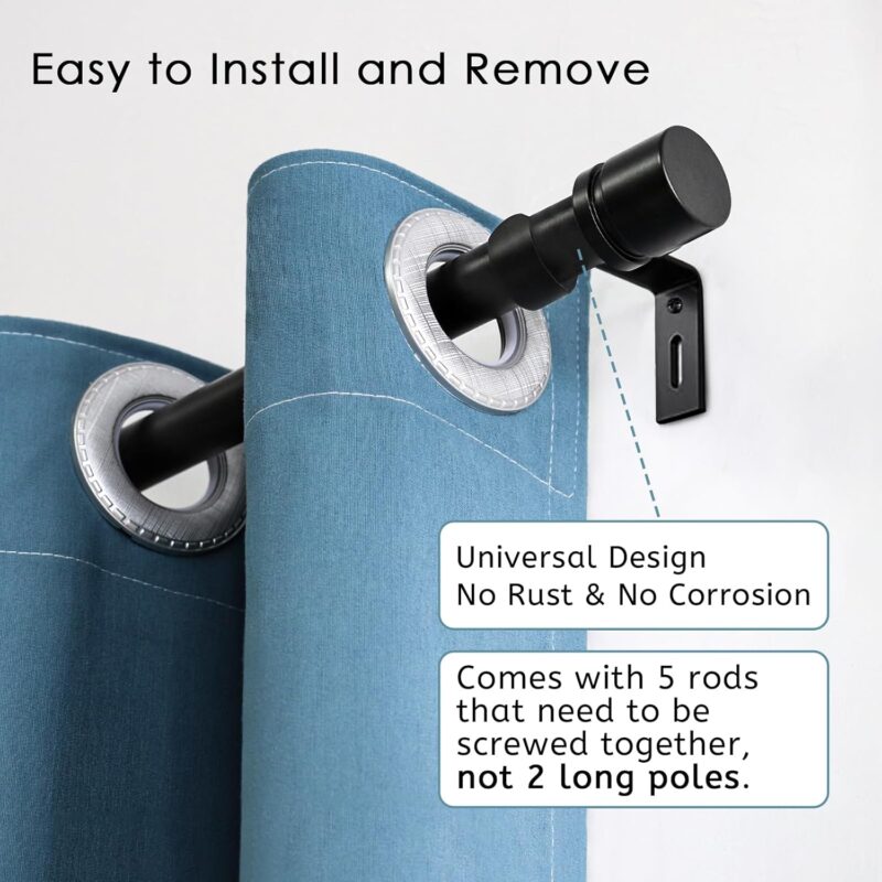 Curtain Rods for Windows 16 to 88 Inches Adjustable Length 1 Inch Diameter Window Curtain Rod with Aluminium Finials, Black - Image 2