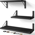 BAYKA Wall Shelves for Bedroom Decor, Floating Wall Shelves for Living Room Kitchen Storage, Wall Mounted Rustic Wood Floating Shelves for Kids Books, Corner Shelves for Bathroom, Office(Set of 3)