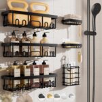 Veken Stainless Steel Shower Caddy 6-Pack, No Drilling & Rustproof, Waterproof Adhesive Shelves Rack with Soap Holder, Large Capacity Bathroom Organizers and Storage, Wall-Mounted Kitchen & Home Decor