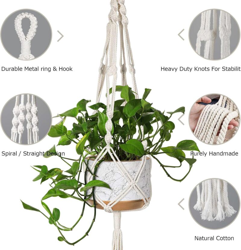 MIPON 3 Pack Macrame Plant Hanger Indoor Hanging Planter for Plants Holder with 3 Hooks, Different Size for Boho Home Decor,Ivory(POTS NOT Included) - Image 5
