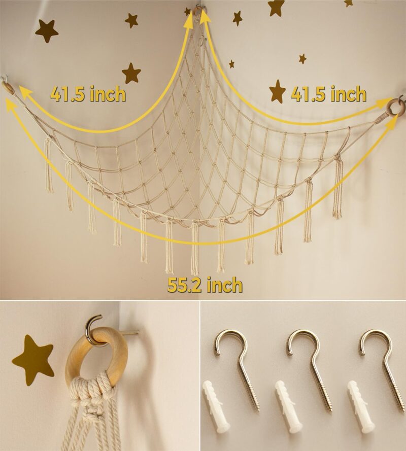 Stuffed Animal Storage Hammock or Net Corner - Large Toy Hammock Net for Stuffed Animals Room Decor - Cute Stuff Animal Organizer Holder for Plush Plushie - Kids Baby Nursery Wall Bedroom Home Decor - Image 5