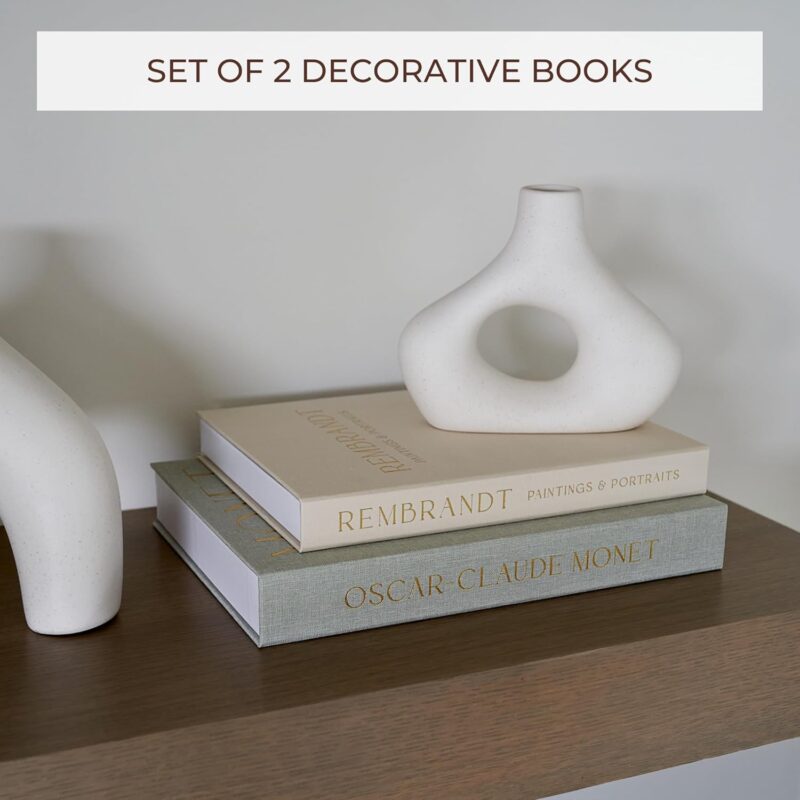 Beautiful Decorative Books - Set of 2 Linen Boxes Enhance Your Coffee Table, Bookshelf or Mantle Decor - Aesthetic Fake/Faux Books for Modern Home Decoration, Photo Storage and as a Keepsake Box - Image 2