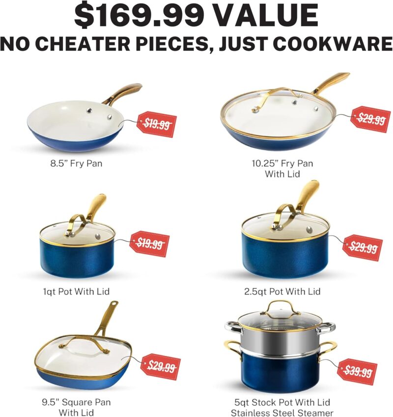 GOTHAM STEEL 12 Pc Ceramic Cookware Set Nonstick, Pots and Pans Set Non Stick for Kitchen with Frying Pan, Sauce Pan, Pots and Pans for Cooking, Non Toxic Cookware Sets, Oven and Dishwasher Safe - Image 2