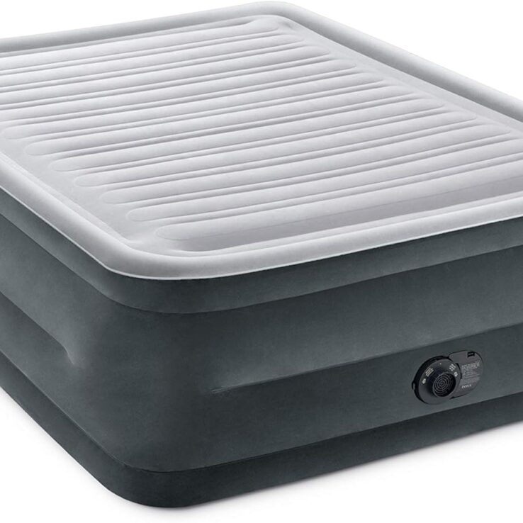 Intex 64417ED 22in Queen Dura-Beam Comfort Plush High-Rise Inflatable Air Mattress with Built in Pump for Travel and Camping, 600lb Weight Capacity