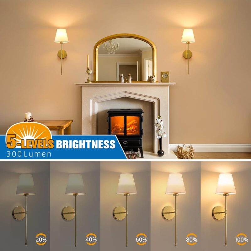 NIORSUN Battery Operated Wall Sconce Set of 2,Gold Rechargeable Wall Lights with 5200mAh Dimmable Bulbs and Remote,10 Colors Wireless Wall Lamps for Bedroom Living Room Hallway Decor - Image 5