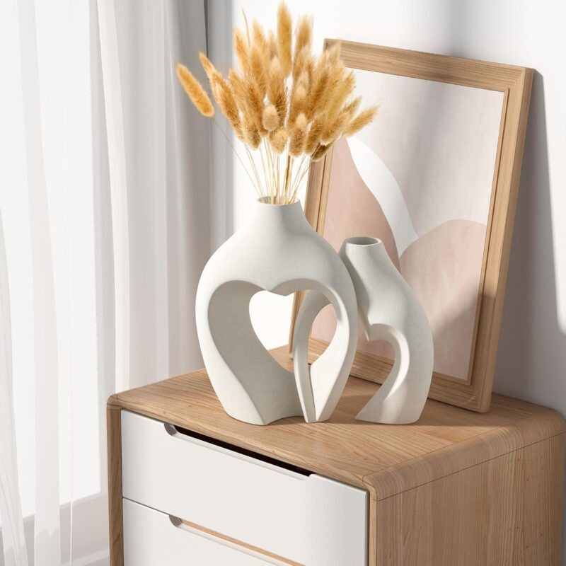 White Vases for Decor, Heart Shaped Ceramic Vase Set of 2, Nordic Heart Shaped Vases, Minimalist Decorative Vase for Table Centerpiece Wedding Dining Living Room Office House Decoration - Image 4