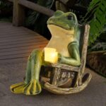 Miniature Frog Garden Statue Home Easter Gifts Decorations Fairy Garden Accessories Outdoor Lights Solar Garden Frog Decor Art Housewarming Gift for Patio,Yard,Lawn Ornament,3.89"x2.36"x3.93