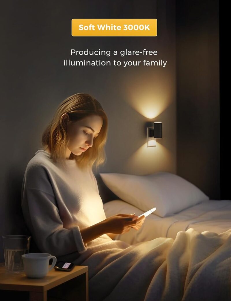 L LOHAS LED Night Light Plug in, Modern Night Lights Plug into Wall, Dusk to Dawn Sensor, Soft White 3000K, 0-100LM Adjustable Brightness, Dimmable Night Lights for Hallway Bedroom Stairway, 2 Pack - Image 6