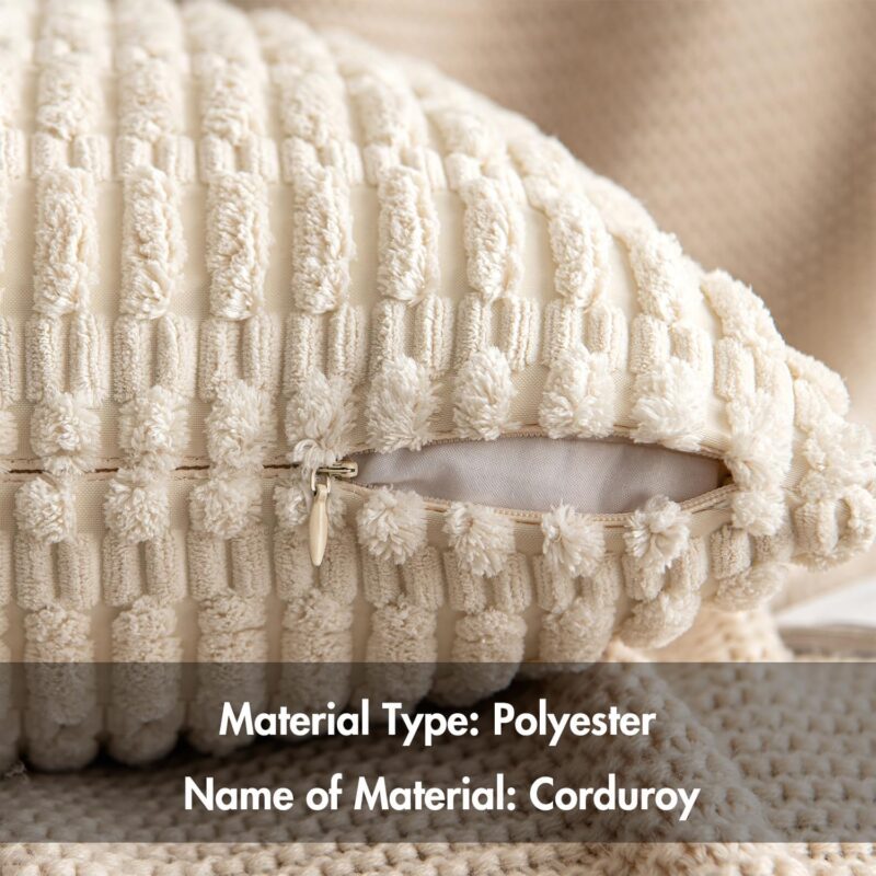 MIULEE Pack of 2 Corduroy Decorative Throw Pillow Covers 18x18 Inch Soft Boho Striped Pillow Covers Spring Modern Farmhouse Home Decor for Sofa Living Room Couch Bed Cream White - Image 3