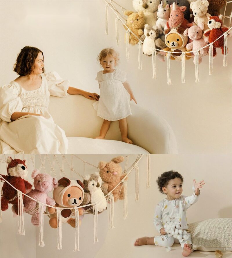 Stuffed Animal Storage Hammock or Net Corner - Large Toy Hammock Net for Stuffed Animals Room Decor - Cute Stuff Animal Organizer Holder for Plush Plushie - Kids Baby Nursery Wall Bedroom Home Decor - Image 2