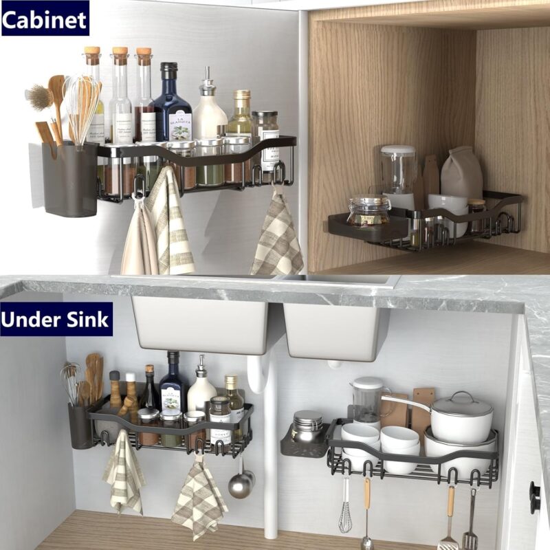 Shower Caddy Adhesive Shower Organizer Rustproof Stainless Steel Bathroom Shelves, Large Capacity No-Drill Rack Storage Accessories with Soap Dish Toothbrush Holder & 16 Hooks Home Decor Black - Image 7