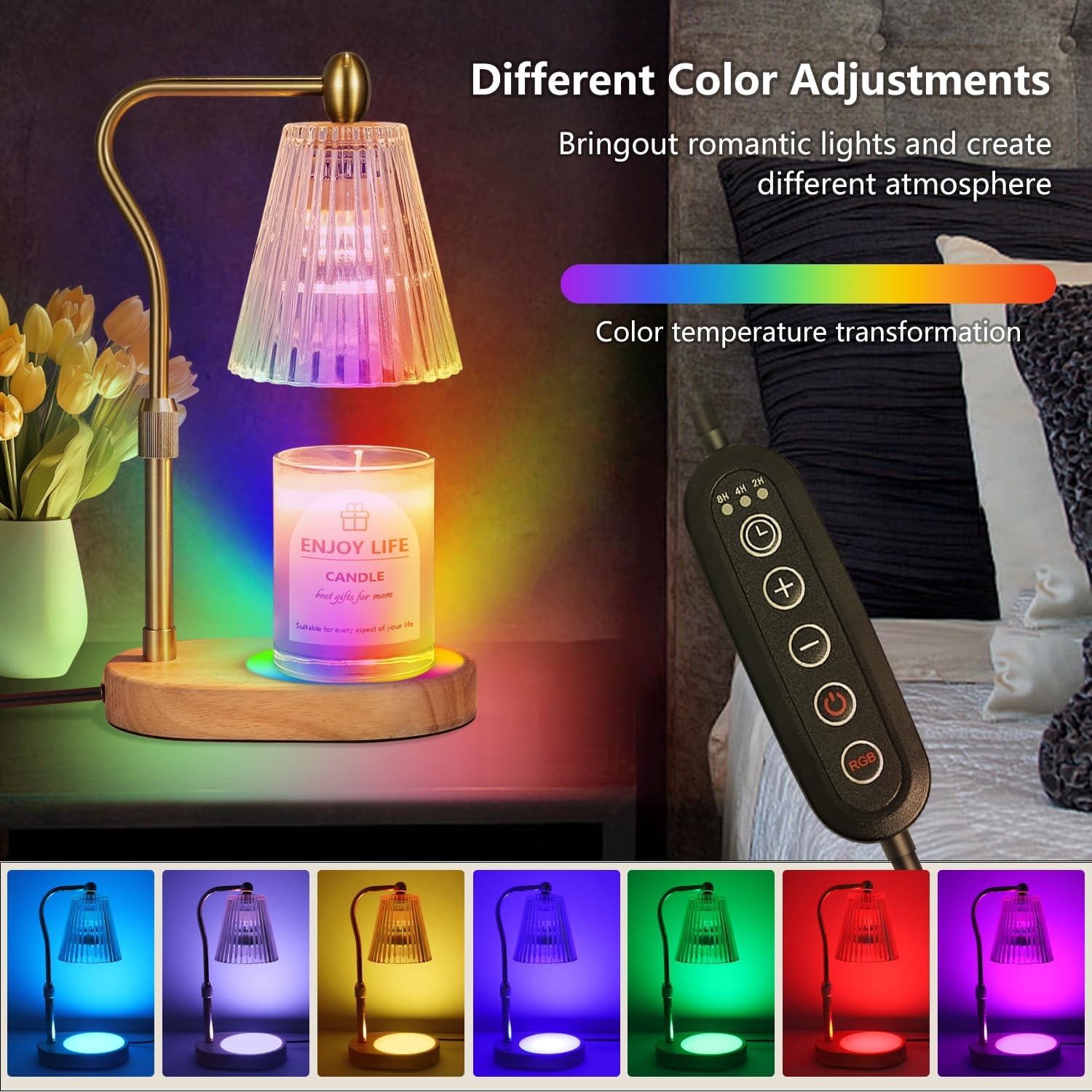 Candle Warmer Lamp with 8 Colors LED Changing,with Timer Dimmer Adjustable Height,Mothers Day Gifts,Vintage Home Decor - Image 4