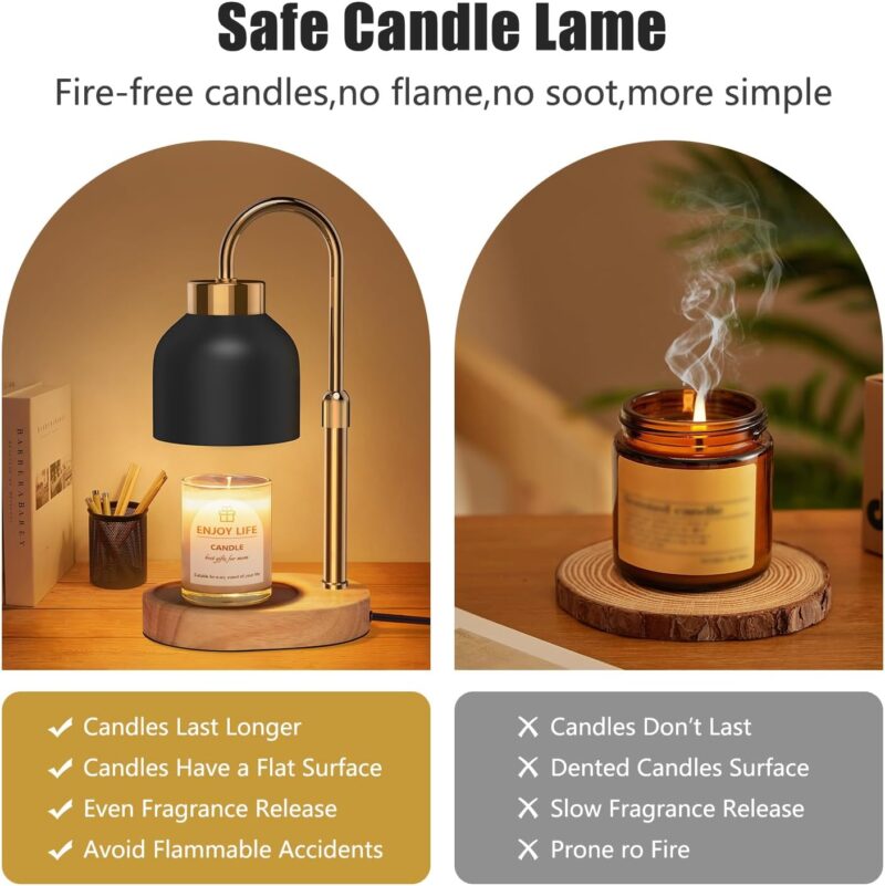 Candle Warmer Lamp with Dimmer Adjustable Height, 2/4/8H Timer,Vintage Home Decor for Scented Jar with 2 Bulbs - Image 5