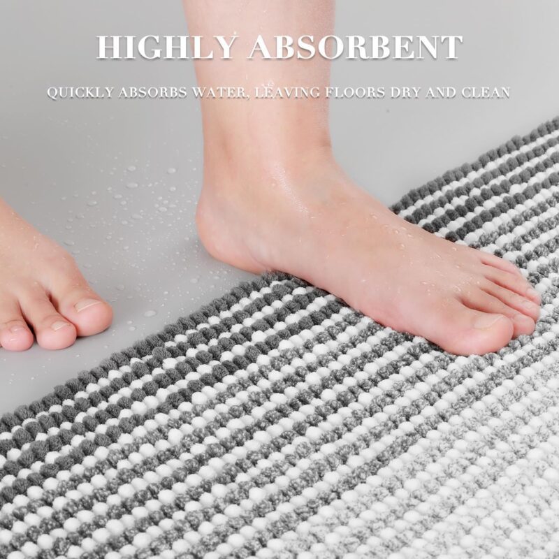 BSICPRO Bathroom Rugs and Mats Sets, 2 Piece Thick Absorbent Chenille Non Slip, Soft Shaggy Floor Mats, Machine Washable (20" x 47" Plus 16" x 24", Gray) - Image 5