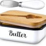 LANDNEOO Butter Dish with Lid and Butter Curler Knife - Unbreakable Stainless Steel Keeper Container with Double Silicone Sealing, for Kitchen Farmhouse Decor