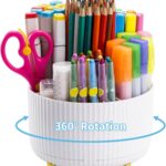 Marbrasse Desk Organizer, 360-Degree Rotating Pen Holder for Desk, Desk Organizers and Accessories with 5 Compartments Pencil Organizer, Art Supply Storage Box Caddy for Office, Home （White）