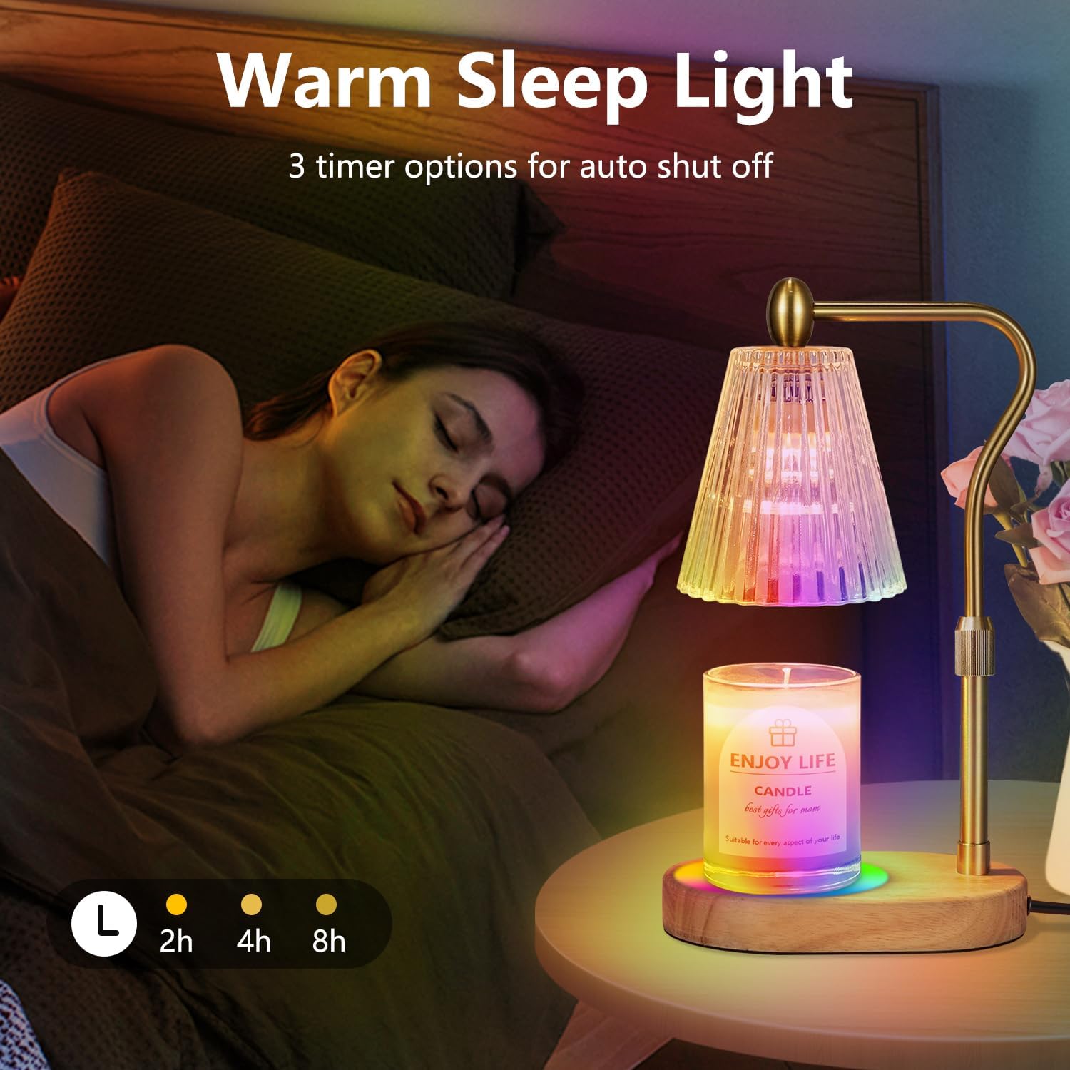 Candle Warmer Lamp with 8 Colors LED Changing,with Timer Dimmer Adjustable Height,Mothers Day Gifts,Vintage Home Decor - Image 3