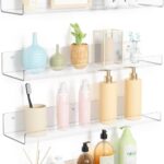 upsimples 4 Pack Acrylic Shelves for Wall Storage, 15" Floating Bookshelves for Kids, Display Shelf Organizer for Bathroom, Bedroom, Living Room, Kitchen, Room Decor, Clear