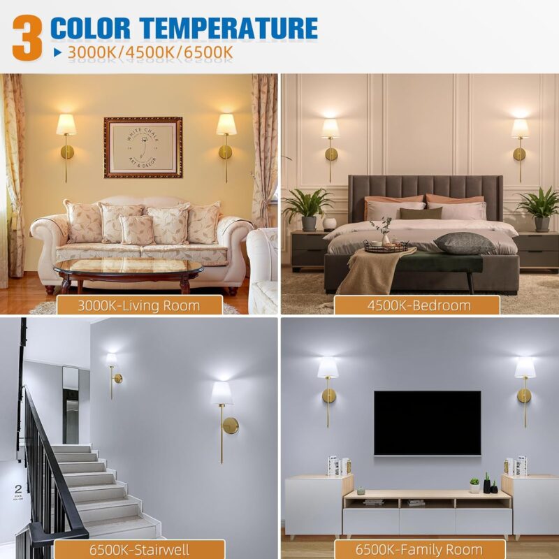 NIORSUN Battery Operated Wall Sconce Set of 2,Gold Rechargeable Wall Lights with 5200mAh Dimmable Bulbs and Remote,10 Colors Wireless Wall Lamps for Bedroom Living Room Hallway Decor - Image 4