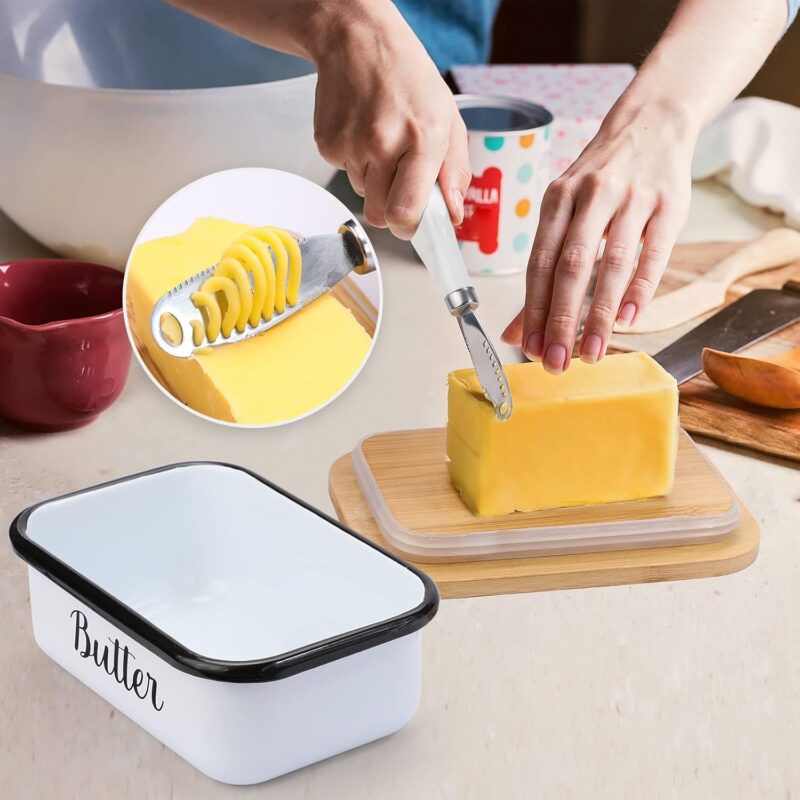 LANDNEOO Butter Dish with Lid and Butter Curler Knife - Unbreakable Stainless Steel Keeper Container with Double Silicone Sealing, for Kitchen Farmhouse Decor - Image 5
