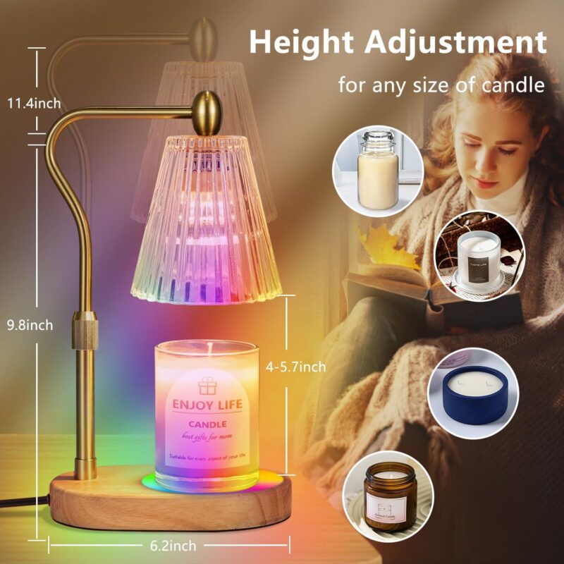 Candle Warmer Lamp with 8 Colors LED Changing,with Timer Dimmer Adjustable Height,Mothers Day Gifts,Vintage Home Decor - Image 2