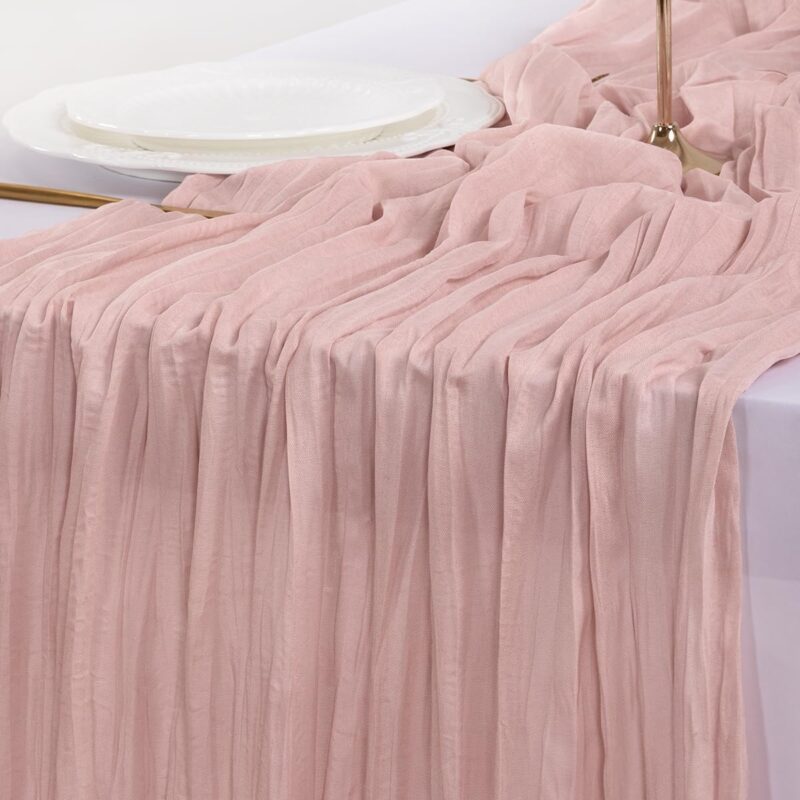 Socomi Pink Easter Cheesecloth Table Runner Boho Rustic Gauze Dusty Pink Spring 120 inch 10FT Cheese Cloth Runner for Wedding Party Baby Shower Birthday Home Decor - Image 6